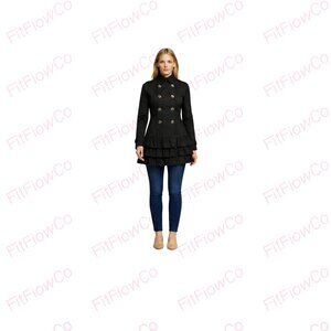 Express Black Ruffle Hem Trench Coat – Double Breasted  Size XS  Preowned